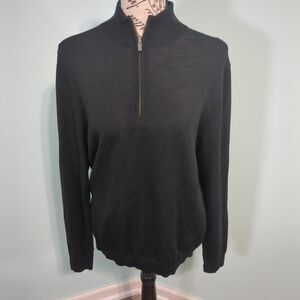 Lachlan Sweater 1/4 Zip Pullover Mens medium Black Long Sleeve Merino wool